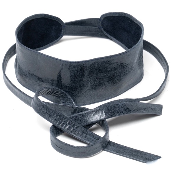 Leather Wrap Navy Belt, One Rise Fits Most - Picture 4 of 5